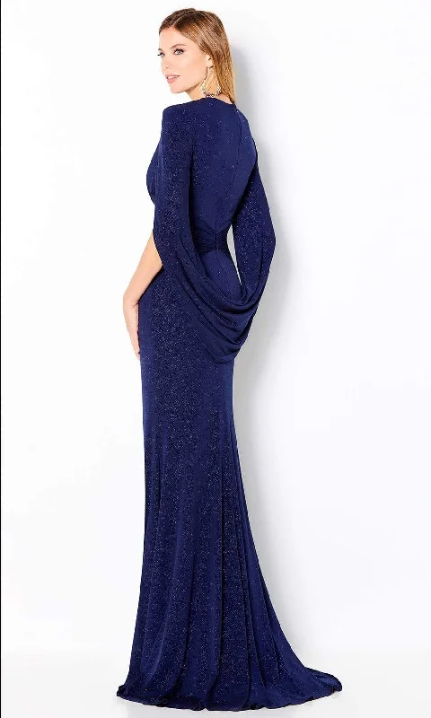 Cameron Blake - 220653 Plunging Draped Back Sequin Dress