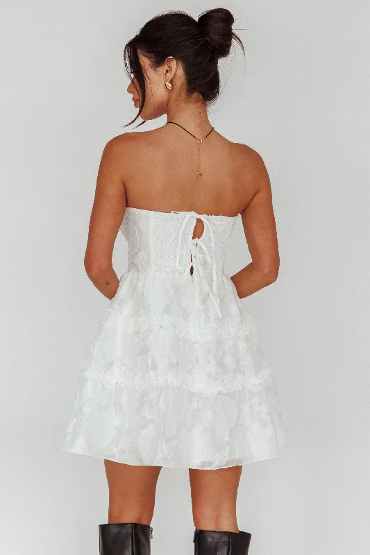 Demi Frill Trim Strapless Dress White