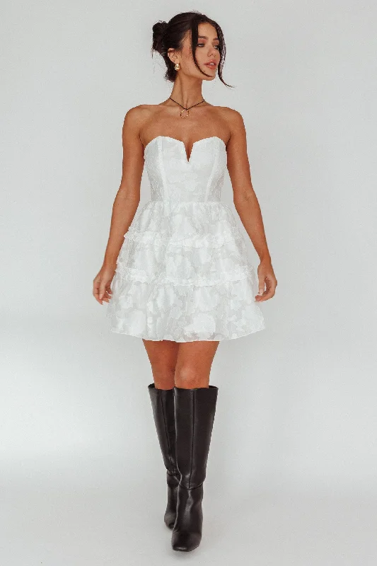 Demi Frill Trim Strapless Dress White