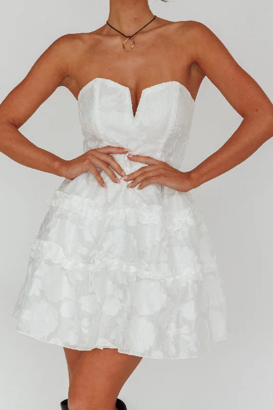 Demi Frill Trim Strapless Dress White