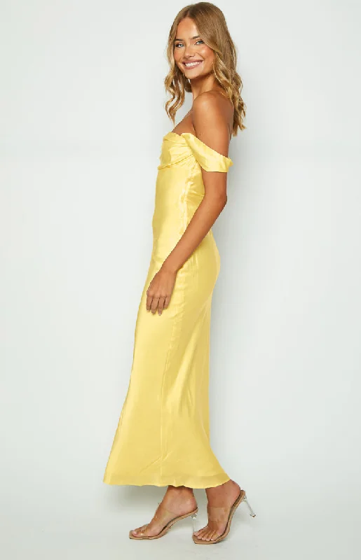 Ella Light Yellow Off Shoulder Formal Maxi Dress