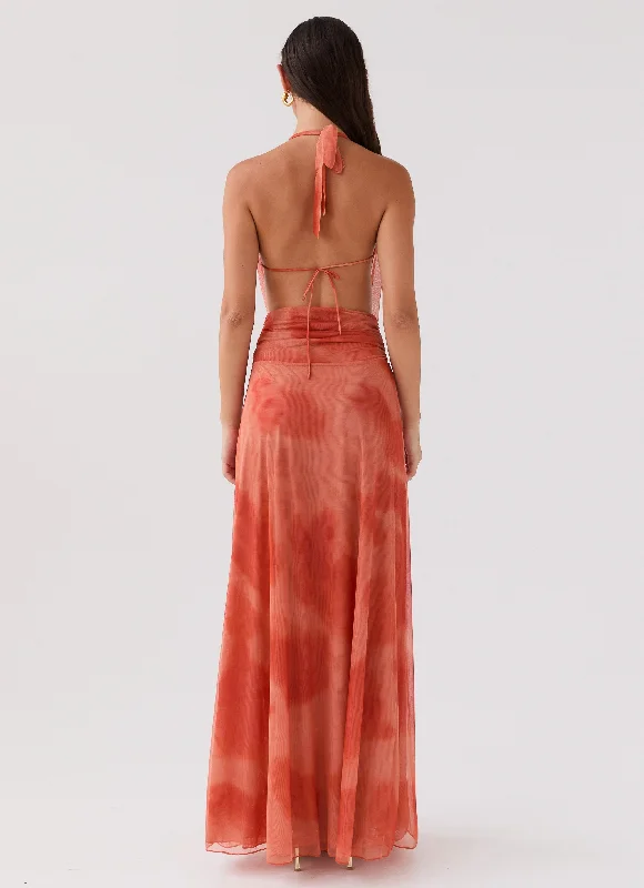 Elysia Chiffon Maxi Dress - Fiery Fusion