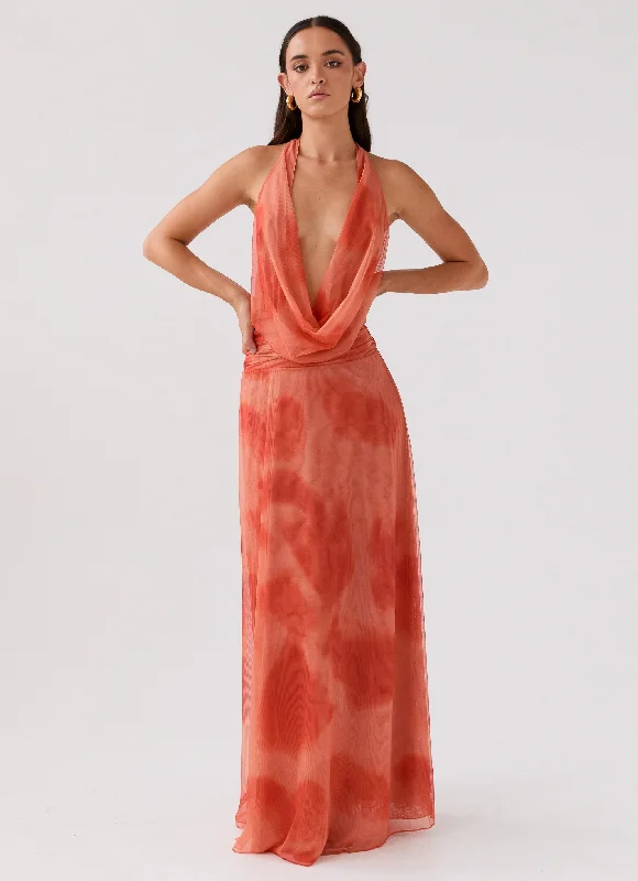 Elysia Chiffon Maxi Dress - Fiery Fusion