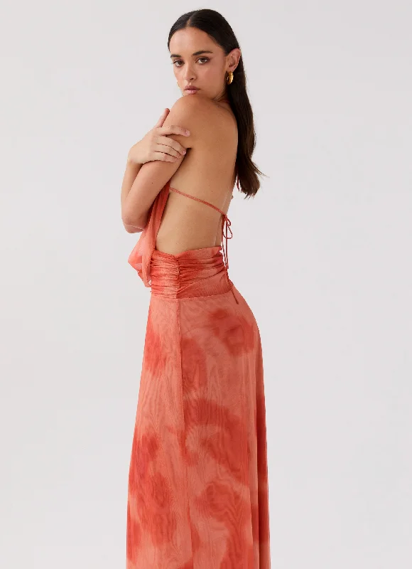 Elysia Chiffon Maxi Dress - Fiery Fusion