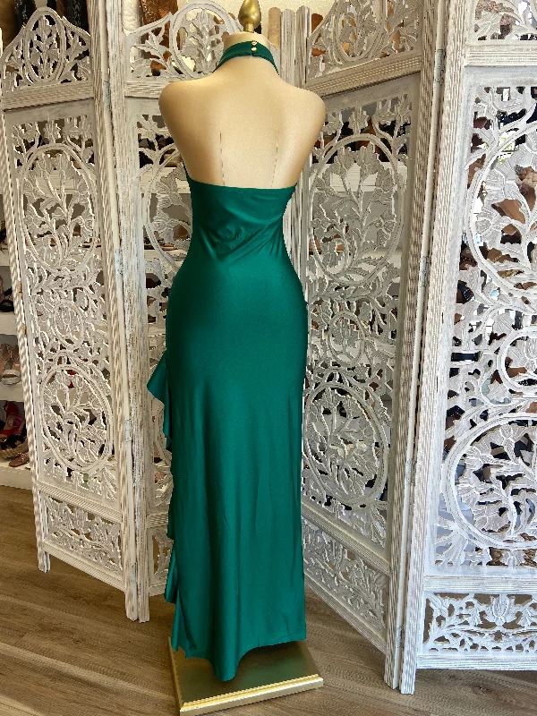 Emerald Ruffled Mock Neck Dress