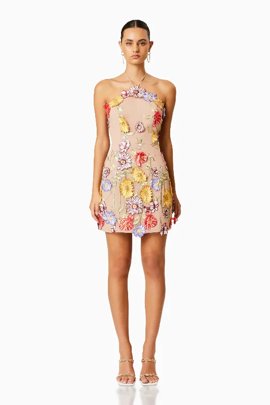 Fair Floral Halter Mini Dress In Multi