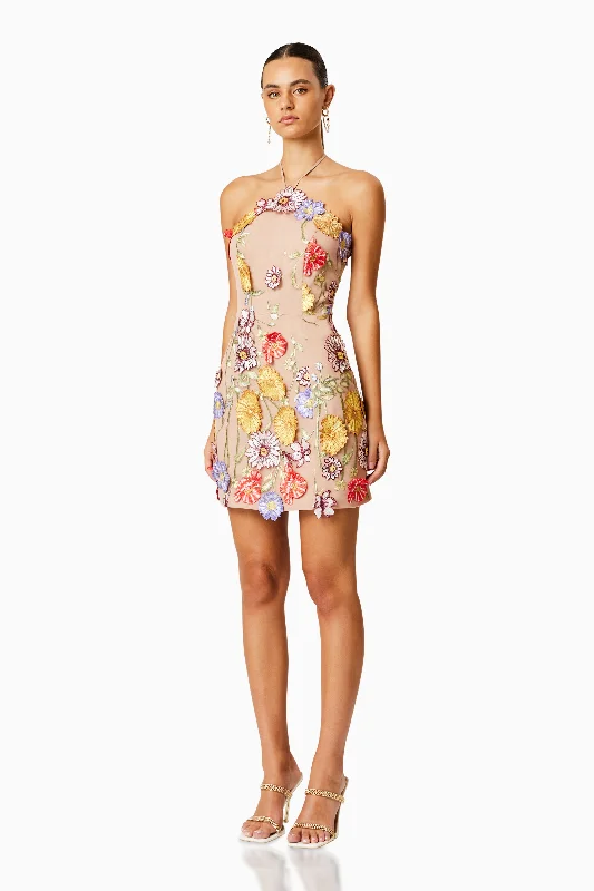 Fair Floral Halter Mini Dress In Multi