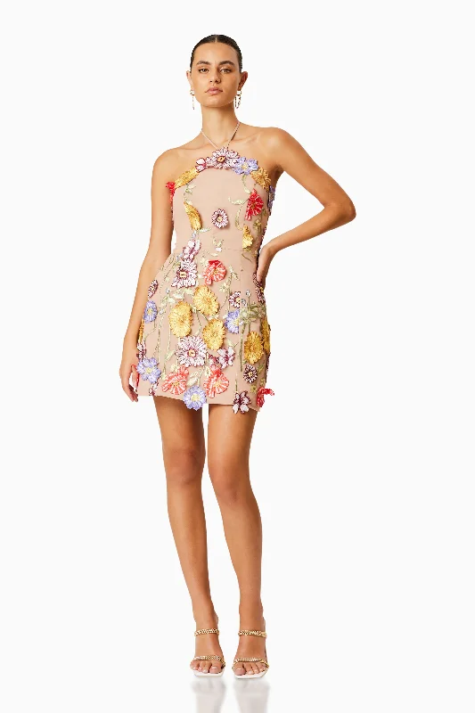 Fair Floral Halter Mini Dress In Multi