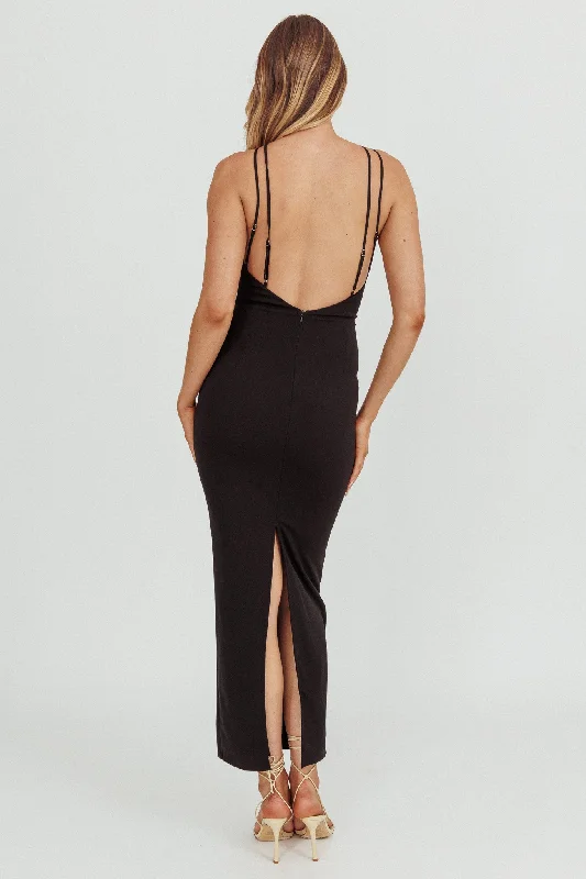 Feels Good Backless Bodycon Maxi Dress Black