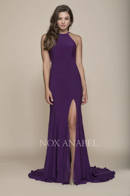 GORGEOUS HIGH HALTER GEORGETTE MERMAID GOWN WITH SLIT Q131 BY NARIANNA