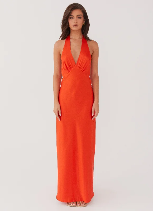 Heavy Hearted Satin Maxi Dress - Sunset