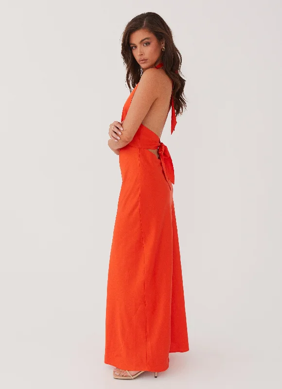 Heavy Hearted Satin Maxi Dress - Sunset