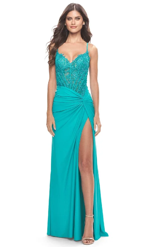 La Femme 31447 - Lace Applique Corset Bodice Long Prom Dress