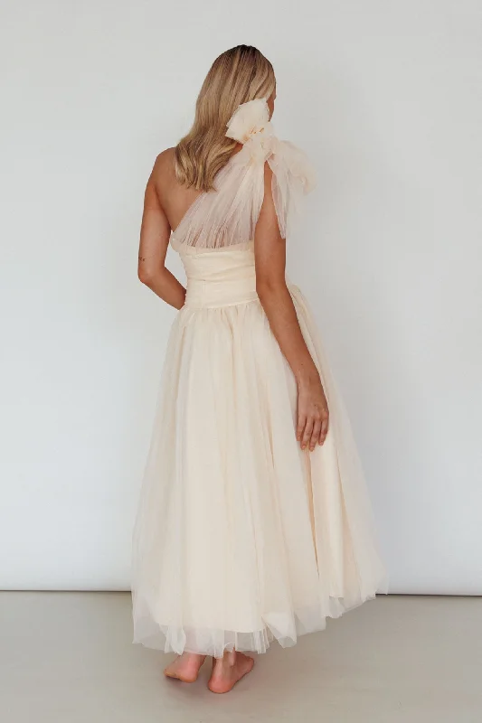 Let's Elope Bow Shoulder Midi Dress Butter