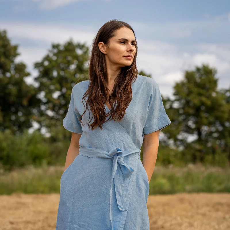 Linen Wrap Dress Eliana Cloudy Blue