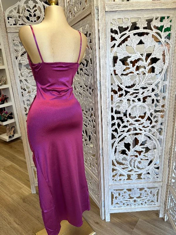 Magenta Ruched Cowl Gown