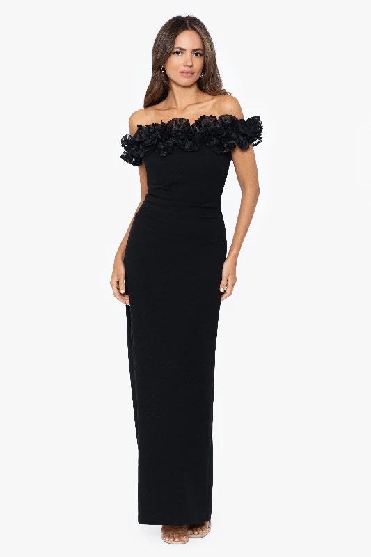 ""Maya"" Long Off the Shoulder 3D Ruffle Dress