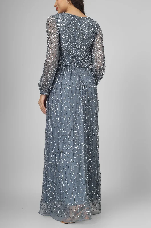 Melissa Long Sleeve Embellished Maxi Dress in Blue