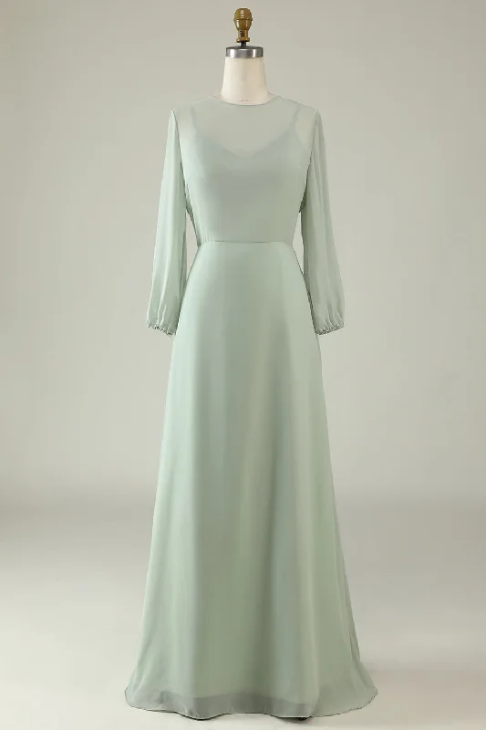 Mint Wedding Guest Dress with Long Sleeves