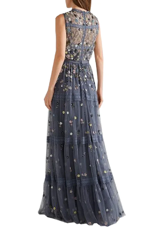 Blue Floweret Floral Embellished Gown