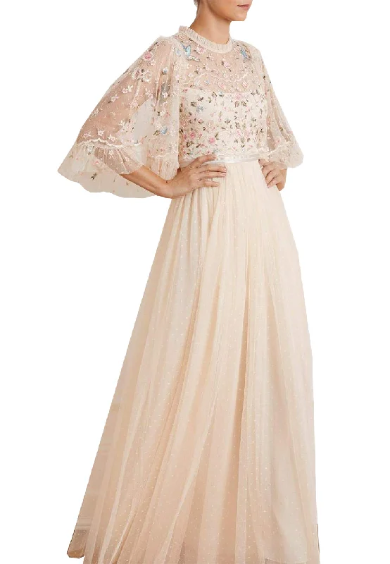 Nude Regency Garden Floral Embroidered Bodice Maxi Dress