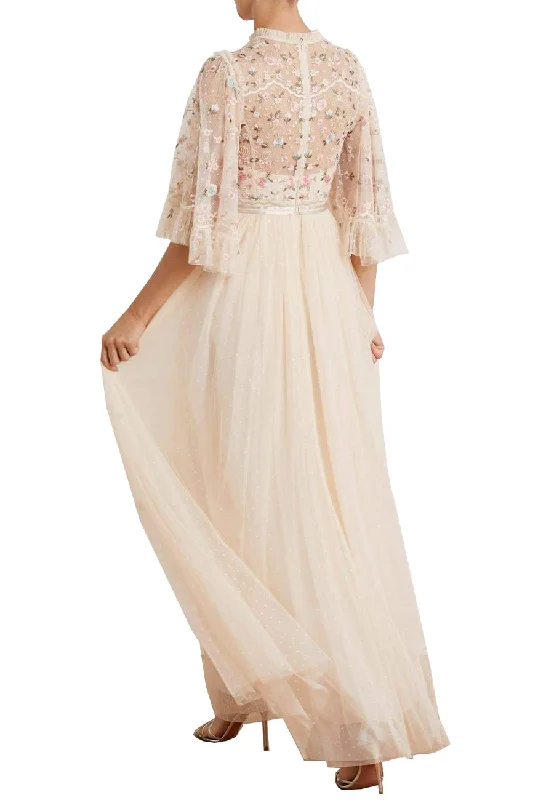 Nude Regency Garden Floral Embroidered Bodice Maxi Dress