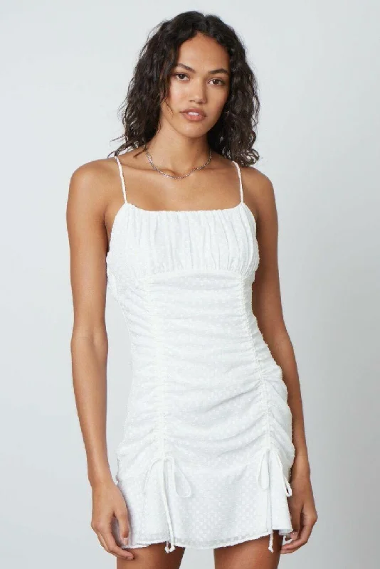 Nicole White Ruched Mini Dress