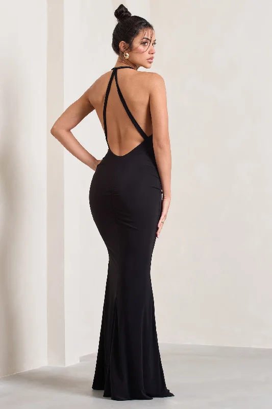 Idol | Black Halter-Neck Split Maxi Dress