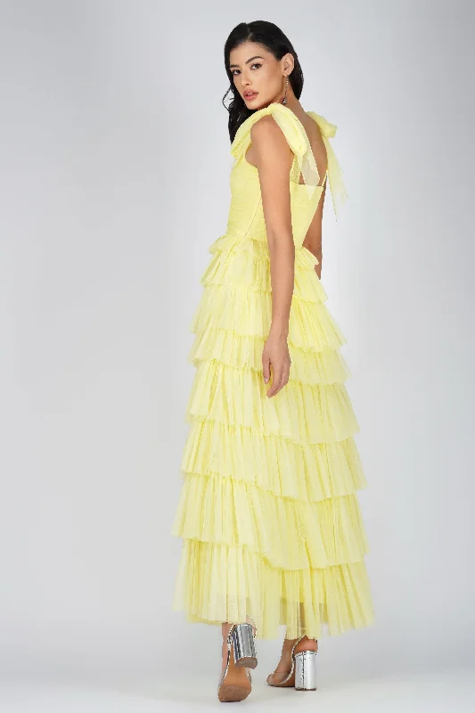 Ophelia Yellow Maxi Dress with Tie Detail