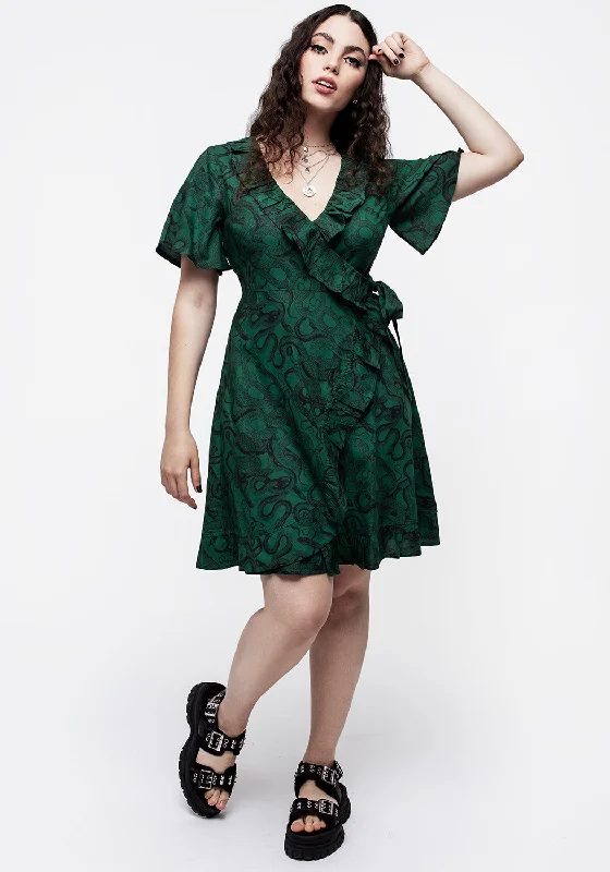 Ophidia Snake Print Ruffle Mini Dress - Green