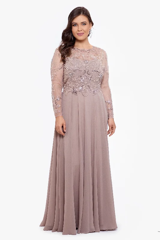 Plus ""Mason"" Long Sleeve Beaded Chiffon Gown