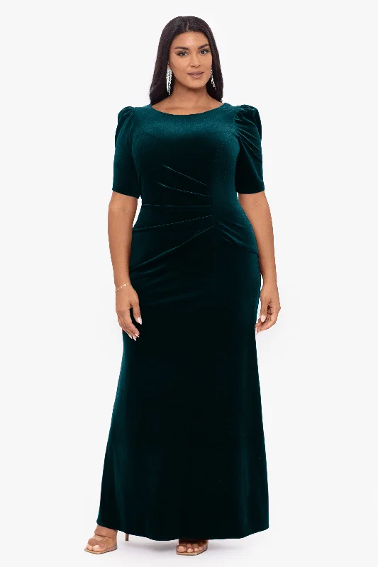 Plus ""Renee"" 3/4 Sleeve Velvet Floor Length Dress