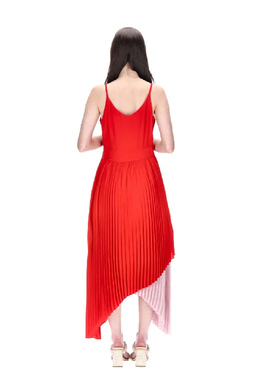 Raine Split Colour Pleated Dress Red