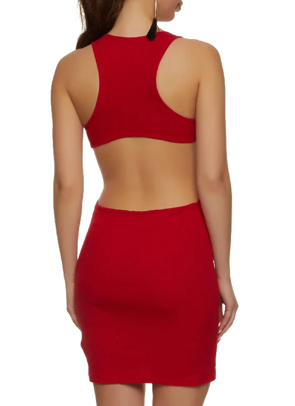 Rib Knit Cut Out Back Mini Dress