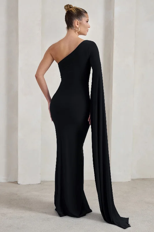 Romi | Black One Shoulder Twist Design Maxi Dress