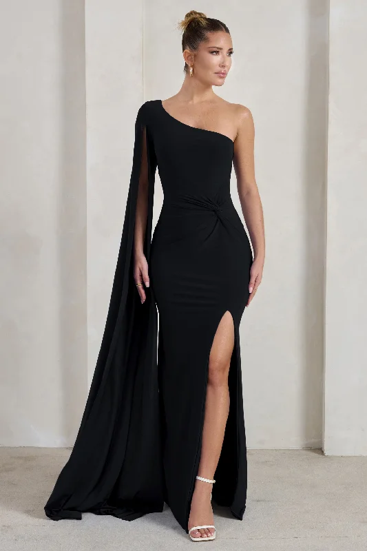 Romi | Black One Shoulder Twist Design Maxi Dress