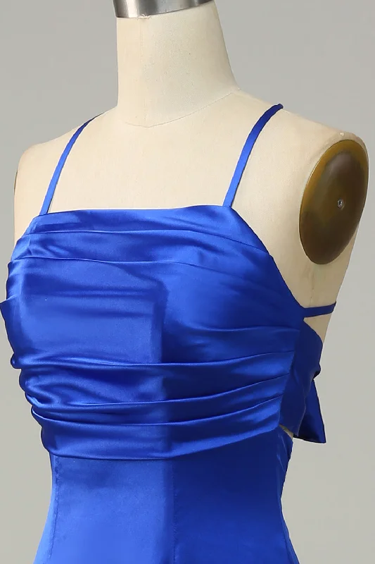 Royal Blue Halter A Line Long Bridesmaid Dress