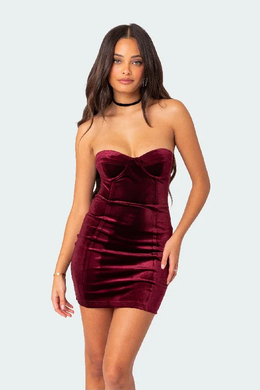 Cinnamon Velvet Cupped Mini Dress