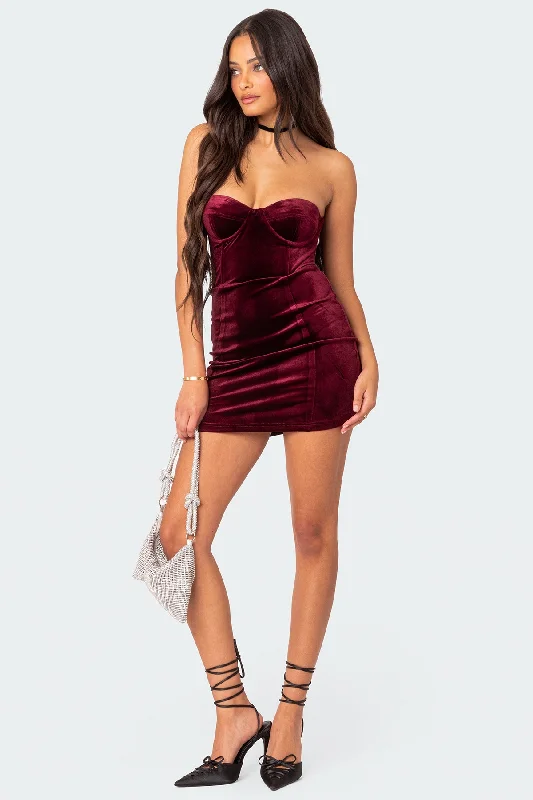 Cinnamon Velvet Cupped Mini Dress