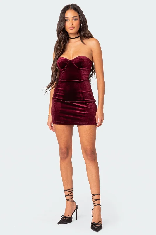 Cinnamon Velvet Cupped Mini Dress