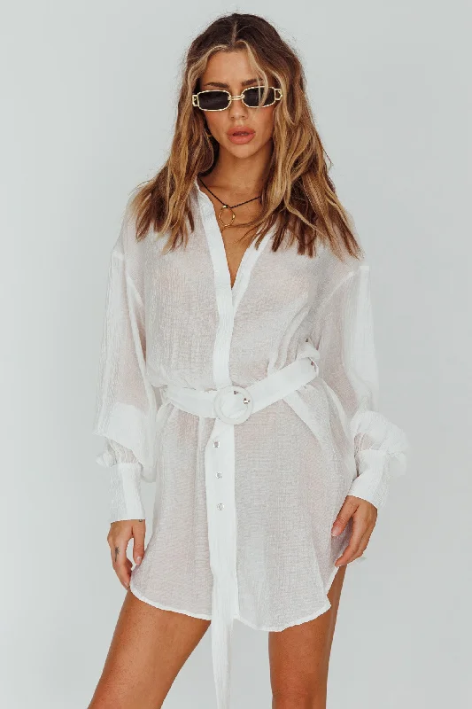 Sady Long Sleeve Shirt Mini Dress White