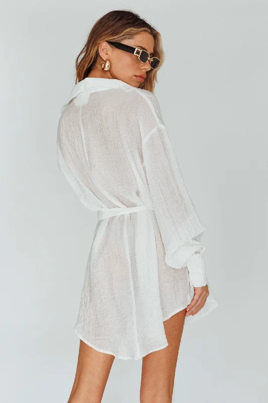 Sady Long Sleeve Shirt Mini Dress White