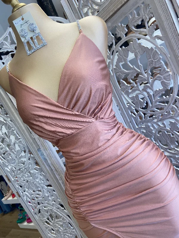 Gold Rhinestone Strap Dress