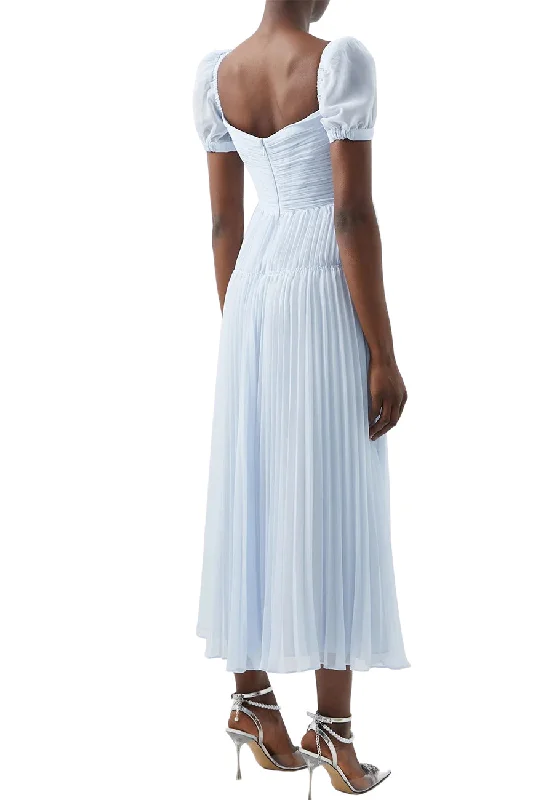 Light Blue Short Sleeves Sweetheart Neckline Cutout Chiffon Midi Dress