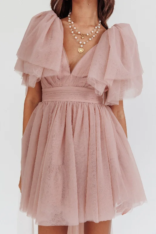 Star Power Tulle Train Mini Dress Blush