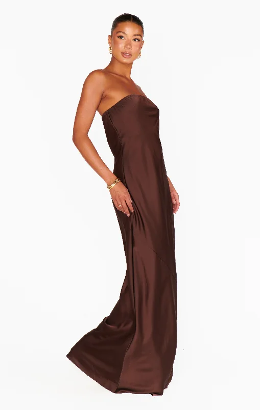 Taylor Tube Maxi Dress ~ Chocolate Luxe Satin