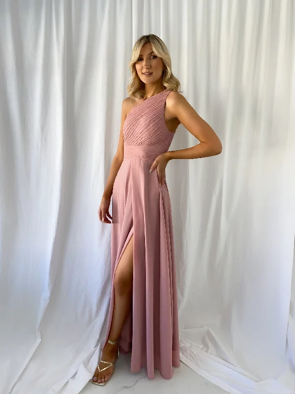 Tracy One Shoulder Draped Top Maxi Dress - Rose