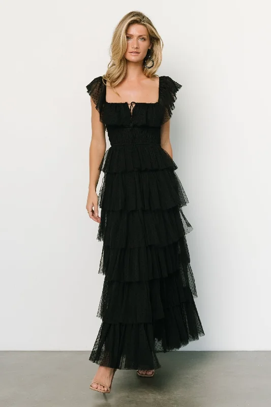 Valora Swiss Dot Tulle Maxi Dress | Black