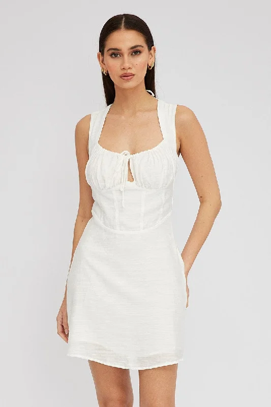 White Fit and Flare Dress Sleeveless Corset