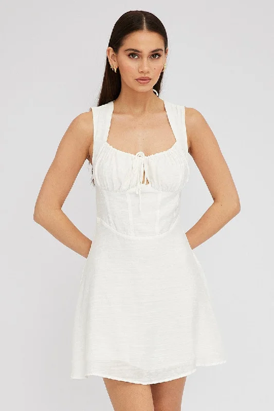 White Fit and Flare Dress Sleeveless Corset